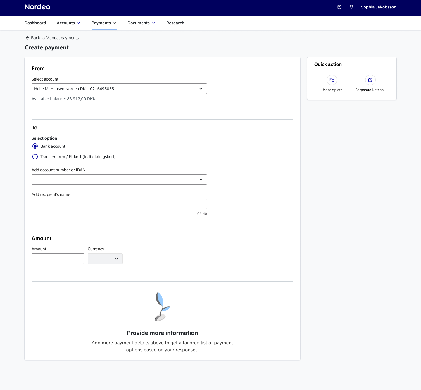 Step 2: The flow progresses to show additional fields relevant to the selected payment type, revealed progressively.