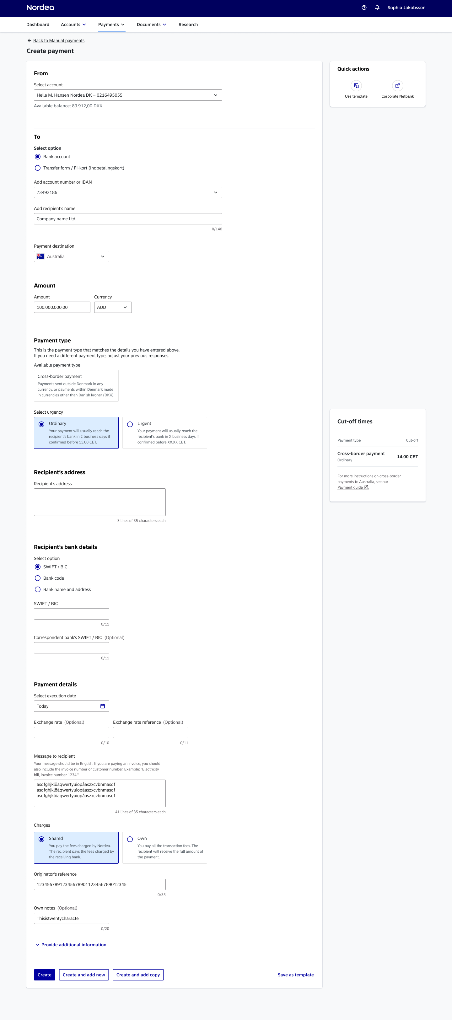 Step 3: Final confirmation stage — optional compliance fields are surfaced only when needed, keeping the core flow clean.
